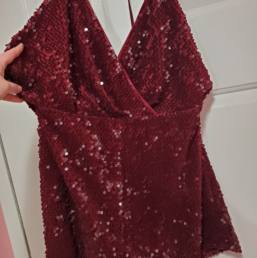 Burgundy sequin velvet romper